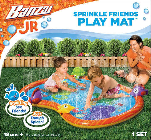 58 3D Summer BANZAI Splash Pad Toddler Water Play Mat, in Outdoor Kids Sprinkler Mat with Sea Characters, Baby Splash
