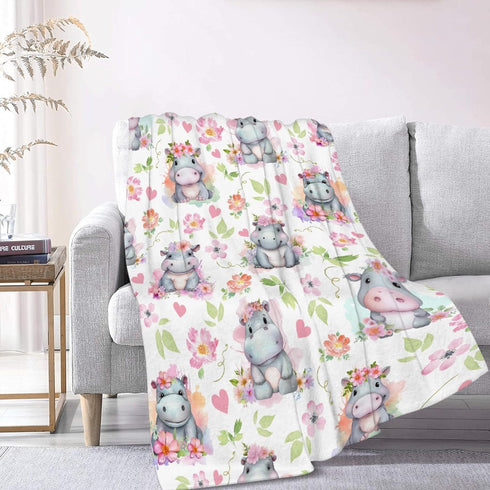 Cute Hippo Floral Baby Blanket - Super Soft Swaddle Newborn Cozy Receiving Blanket for Crib 40x30