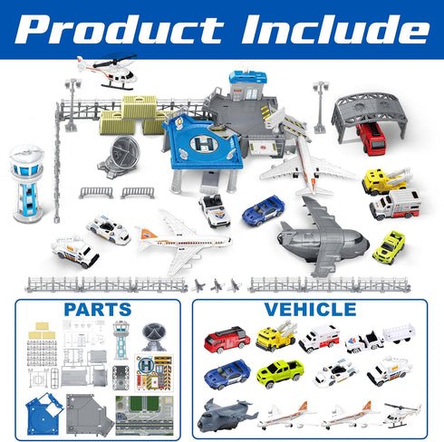 Set XDUOYJOY Airplane Toy with Trucks, Helicopter, Planes and Playmat, Airport Aviation Toys for Boys Girls, Great Gift