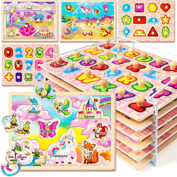 SYNARRY Wooden Puzzles for Toddlers 1-3, 6XSET Toddlers Puzzles Ages 1-3 with