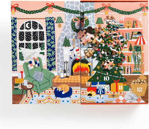 Galison Home for The Holidays Christmas Countdown – 12 Days of Puzzles with 12 Cozy Illustrations