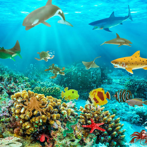 60pcs Playset 3+ Terra by Battat Tropical Fish & Crab Toys Mini Plastic Ocean Animal Figurines for Kids Realistic Sea