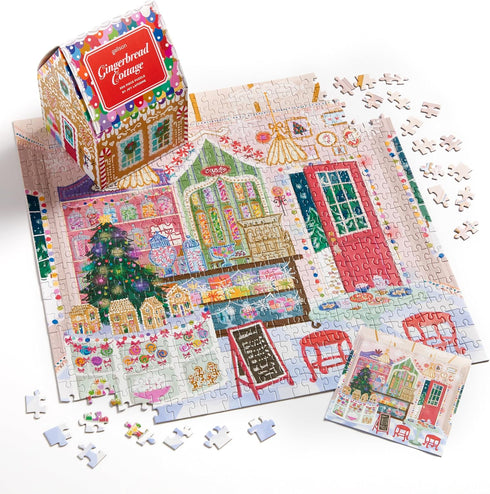 Galison Gingerbread Cottage – 500 Piece Joy Laforme House Shaped Jigsaw Puzzle of A Christmas Gingerbread Bakery