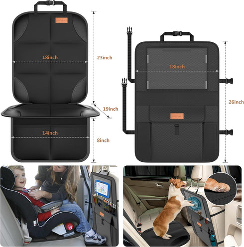SMART ELF Non-Slip Backing Backseat Car Organizer Kick Mat with Storage Pockets, Large Waterproof Baby Car Seat