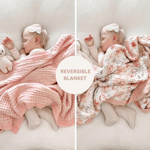 100% 7 Cotton Muslin Baby Blanket - Large Reversible Receiving Blankets for Baby Girls, Soft & Lightweight, Perfect