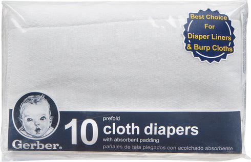 Multipack 3-Ply 10 Pack Gerber Unisex Baby Boys Girls Birdseye Prefold Cloth Diapers White Premiun