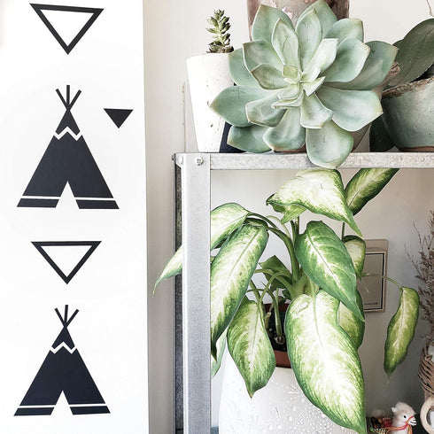 Tents Wall Decals Peel and Stick for Kids, Tribal TeePees Vinyl Stickers for Baby Bedroom Nursery Decor (Black)