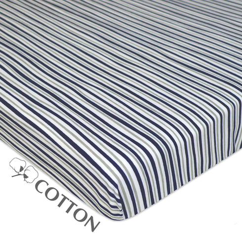 American Baby Company 100% Natural Cotton Fitted Mini Crib Sheet, Navy Fun Stripe, 38" x 24"