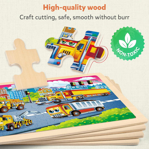 3-5, 24 4-6, 3 4 5 6 SYNARRY Large Wooden Construction Vehicle Puzzles for Toddlers Piece Monster Truck Puzzles