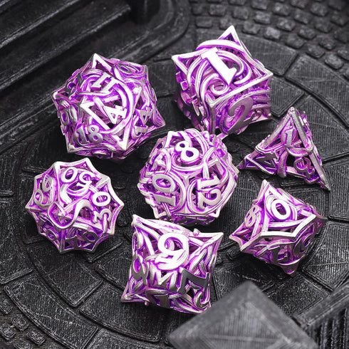 Metal DND Dice Set of 7 for Dungeons and Dragons, Hollow Polyhedral Vine Dice Set with Case for Tabletop Games