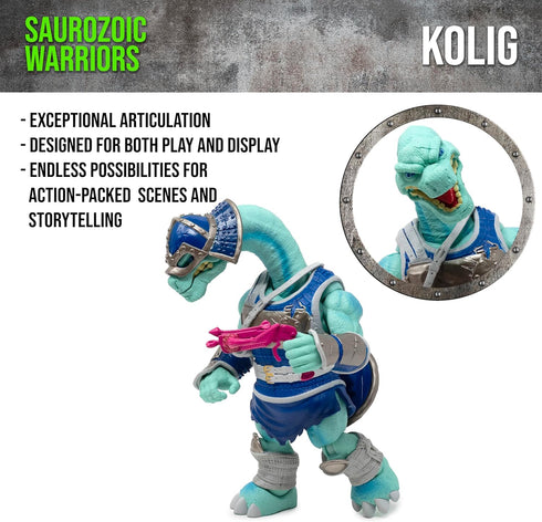 Saurozoic 6 Inch 1:12 Boss Fight Studio Warrior Kolig Shipbreaker Brontosaurus VikingFuturistic, Armored Dinosaur Hero