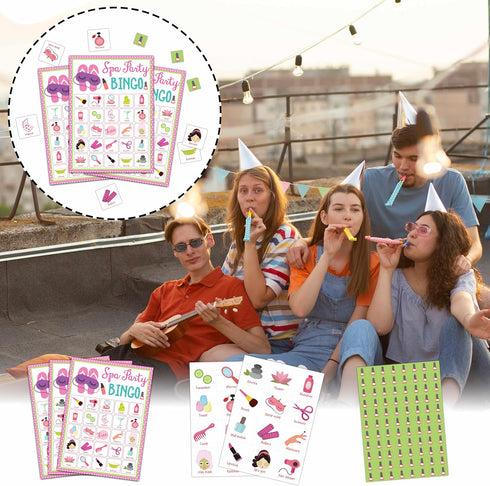 Spa Bingo Games, Slumber Party Bingo Cards for Adults, Sleepover Birthday Bingo Games, 24 Players Cards (D02)