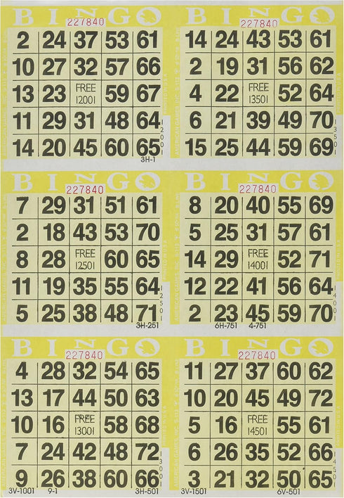 6 on Yellow Bingo Paper Cards - 500 sheets