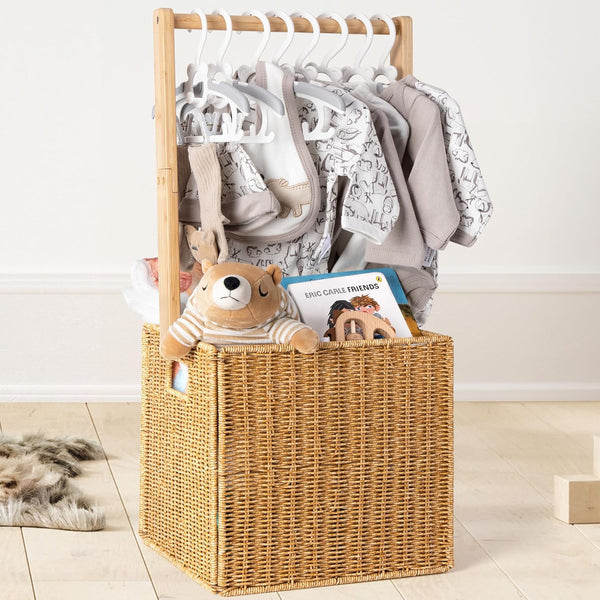 GiftAmaz Baby Shower Crate Closet, Large Hand-Woven Rattan Storage Crates with Handle,