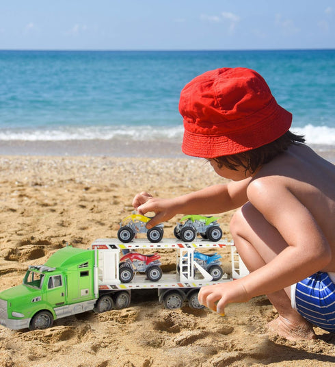 Mozlly Friction Powered ATV or Monster Truck Hauler Playset, Toy Car Carrier Truck, Perfect for Pretend Play