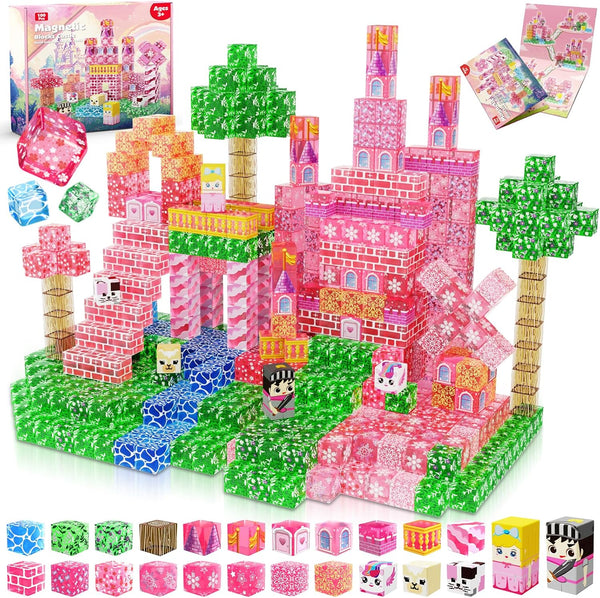 Magnetopia Magnetic Blocks - 100PCS Magnetic Building Block Cubes, Magnet Blocks Transparent Castle