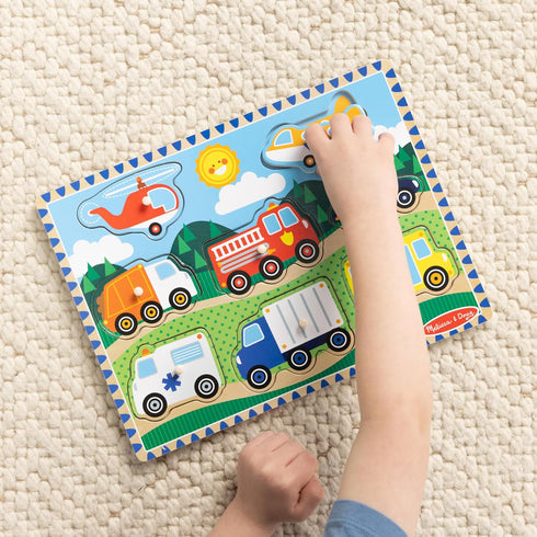 Melissa & Doug Wooden Peg Puzzle, Vehicles (8 pcs)