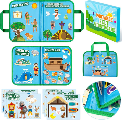 WATINC Portable Bible Felt Stories Set - 6 Pack Religious Story Learning Kit for Kids, Early Educational Travel Play