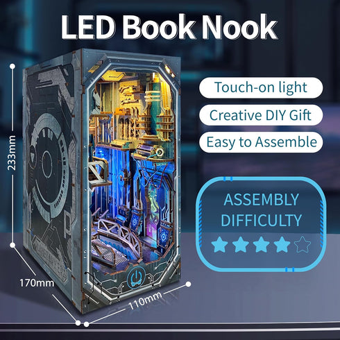 Set 3D Booknook DIY Miniature Dollhouse, Book Nook for Adults & Beginners with LED Lights for Brighter Ambiance Wooden