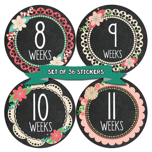 Pregnancy Weekly Belly Growth Stickers - Large Set of 36, Maternity Keepsake Photo Prop