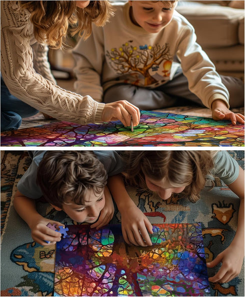 Tree of Life 1000 Piece Jigsaw Puzzle for Adults - Colorful Stained Glass Design