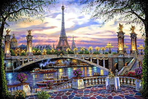 1000 Pieces Wooden Jigsaw Puzzle for Adults - Flower Eiffel Tower Paris Bridge Puzzle Gift for Family Home Decor