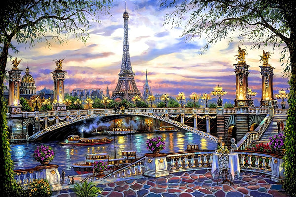 1000 Pieces Wooden Jigsaw Puzzle for Adults - Flower Eiffel Tower Paris Bridge Puzzle Gift for Family Home Decor
