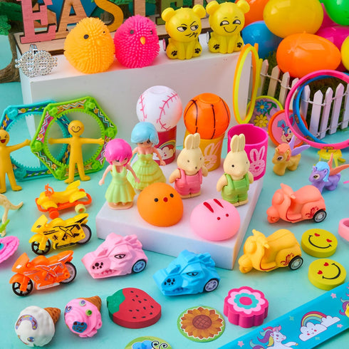 60Pcs JOYIN Easter Eggs with Toys Stickers Inside, Prefilled Easter Eggs Hunt with Assorted Toys for Kids Boys Girls