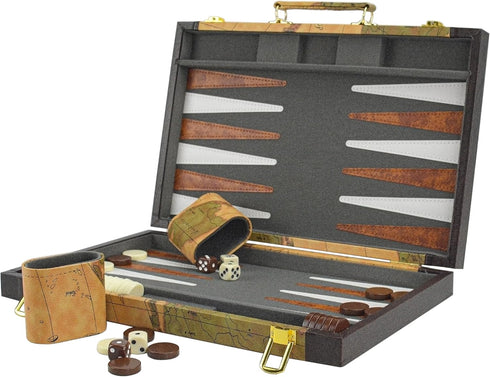 Backgammon, Backgammon Sets 15" Backgammon Sets for Adults, Leather Travel - Classic Board Game (World Map Design)