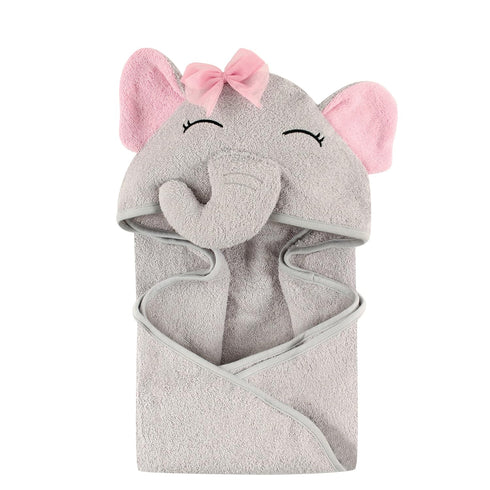 Hudson Baby Unisex Baby Animal Face Hooded Towel, Pretty Elephant 1-Pack, One
