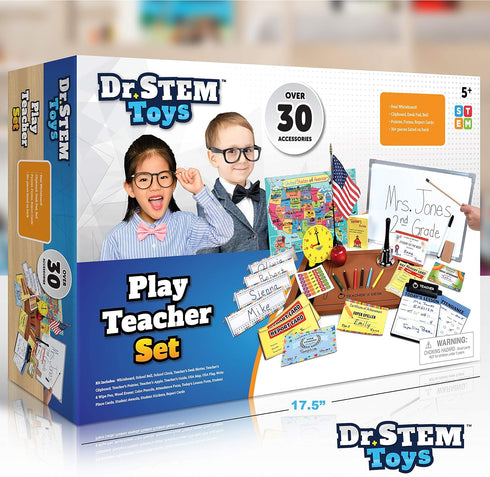 Set 30 Set Dr. STEM Toys - Play Teacher Role-Play Includes Reusable White Board, Bell, Report Cards, for Home