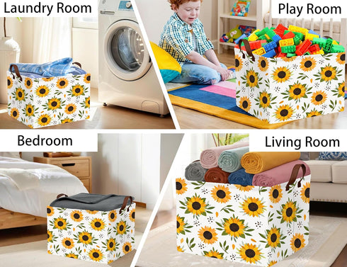 Sunflower Empty Gift Storage Basket Collapsible Canvas Baby Toy Bin Decor(Yellow)