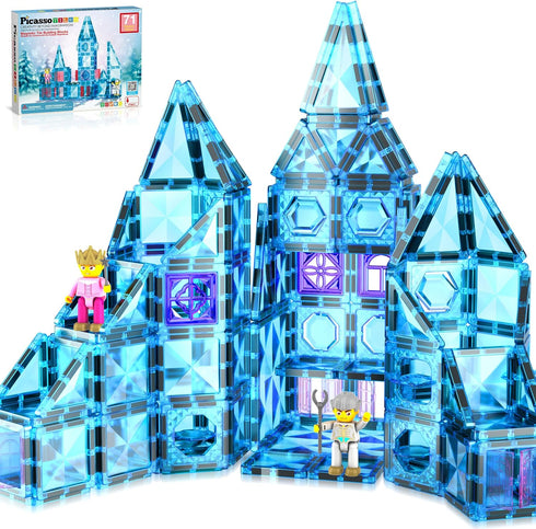 PicassoTiles 71pc Mini Diamond Series Winter Ice Theme Magnetic Tile Building Blocks