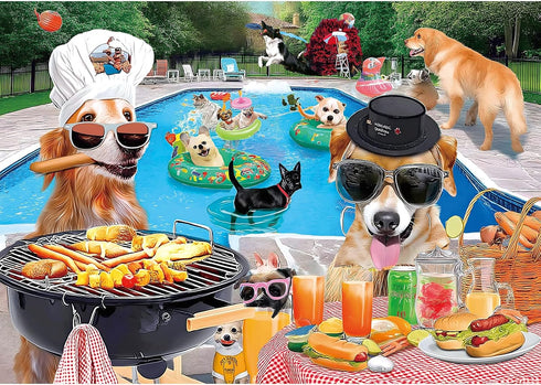 500 Summer (23"x15") Dog Pool Party Puzzle for Adults Piece Funny Animal BBQ Jigsaw Puzzles with Letters on Back Unique