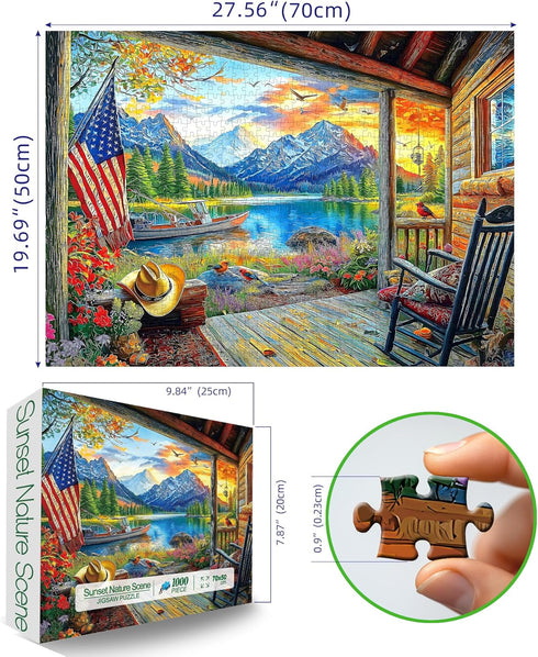 1000 Sunset (27.5"X19.6") Lake Village Piece Jigsaw Puzzle for Adults Nature Scene Colorful Landscape Puzzle