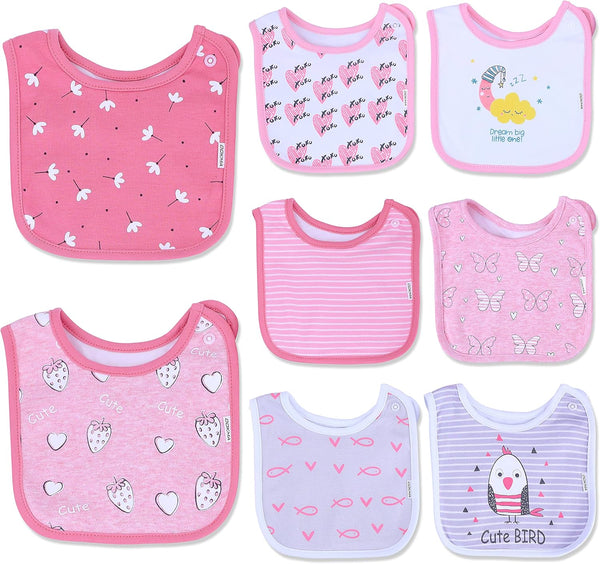 Set of 8 Organic Cotton Baby Drool Bibs - Bandana Teething Bibs for Baby, Ultra Soft, No Scratch