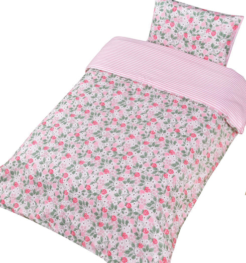 J-pinno Set, 100% 47" 59") Pink Strawberry Girls Cartoon Duvet Cover + Pillowcase Zipper Closure, Cotton, for Kids Crib