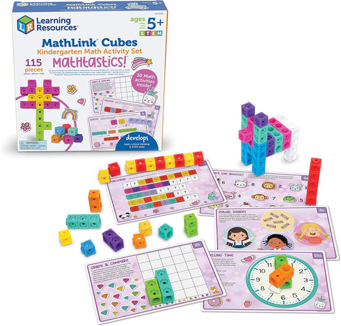 MathLink Cubes Kindergarten Math Activity Set, 115 Pieces, PreK Manipulatives for Age 5+