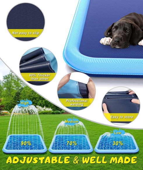 155"- 110.24" Summer 3 EPN Splash Pad, Size Extra Large Sprinkler Play Mat for Dogs & Kids, Thicker Wading Pool Outdoor