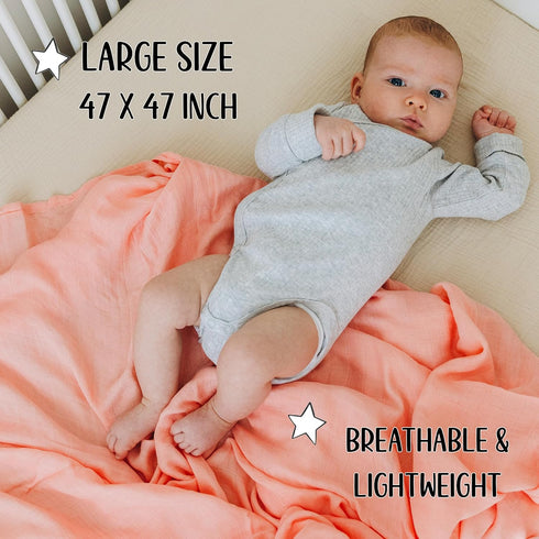 Roo and Bear 47 47 Inch, 2 Pack Muslin Swaddle Blankets for Newborn Baby, Buttery Soft and Breathable Receiving Blanket