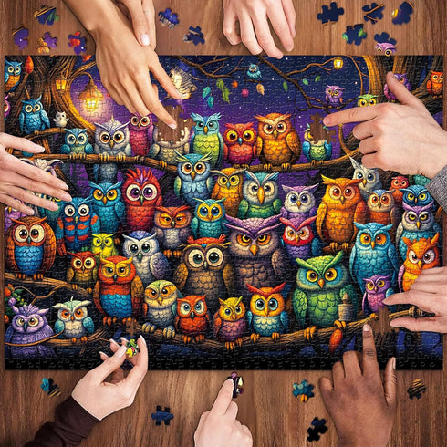 1000 Owl Family Puzzles for Adults Pieces, Letters on Back, Impossible Hard Difficult Challenging, Precise Interlocking