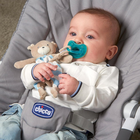 Chicco Pocket Buddies Blue Bear Soft Pacifier Holder-Lovey, Soothing Plush Toy Animal 0m+
