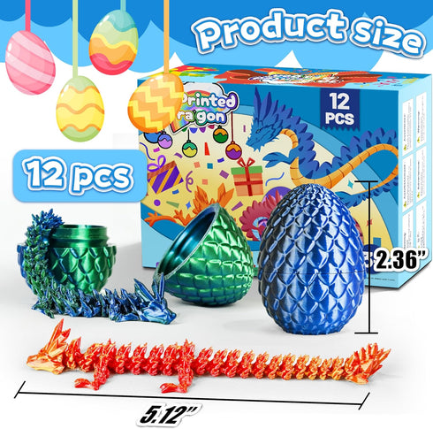 12pcs Set Printed Dragon Eggs, Articulated Dragon Fidget Toys for Desk Decor, Unique Birthday Gift for Kids Teens