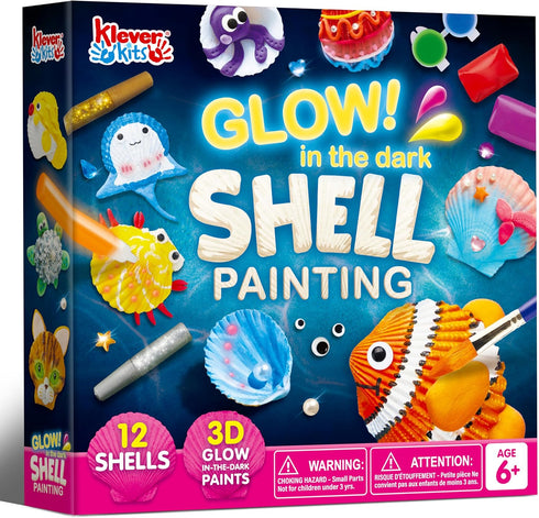 12 Kids Sea Shell Painting Kit-Glow in The Dark, Arts & Crafts for Boys and Girls Ages 6-12, Creative Art Toys