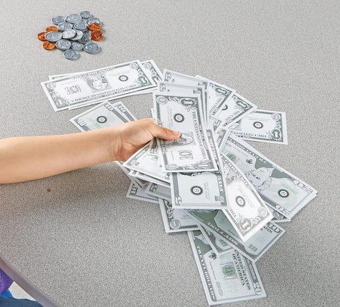 Set Learning Resources Pretend Play Money - Math Manipulatives For Kids, Kids Bank, Plastic Coins, Cash Register