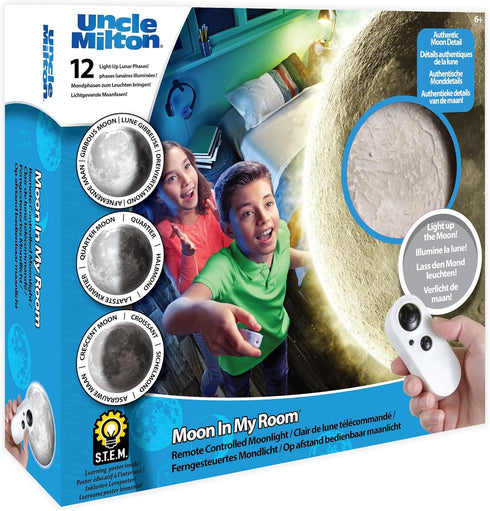 12 6+ Uncle Milton Moon in My Room - Light-Up Lunar Phases, Remote Control or Automatic, STEM Toy, Great Gift for Boys