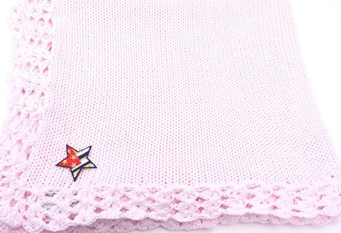 Sona Knitted Crochet Finished Pink Cotton Baby Blanket with Star Flag Applique'