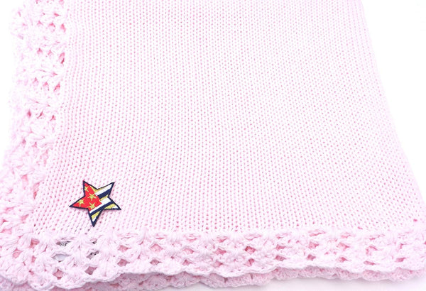 Sona Knitted Crochet Finished Pink Cotton Baby Blanket with Star Flag Applique'
