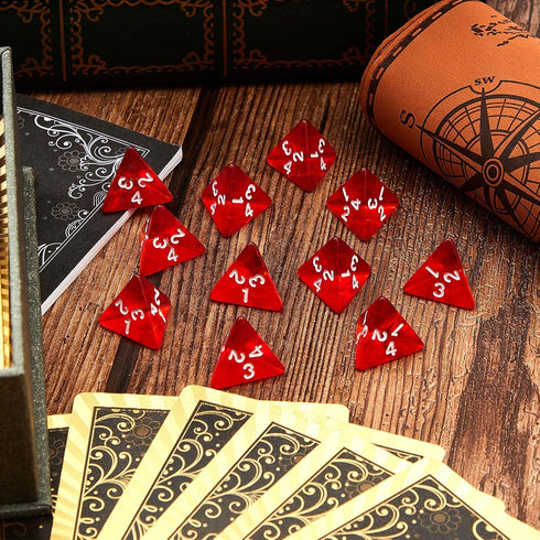 72 Pcs Red D4 Dice Bulk Cone Transparent 4 Sided Mini Dice Set for Role Playing Games