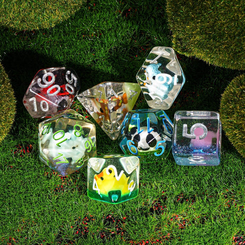 Cusdie 7-Die DND Dice | Polyhedral Dice Set Filled with Animal for Dungeons and Dragons